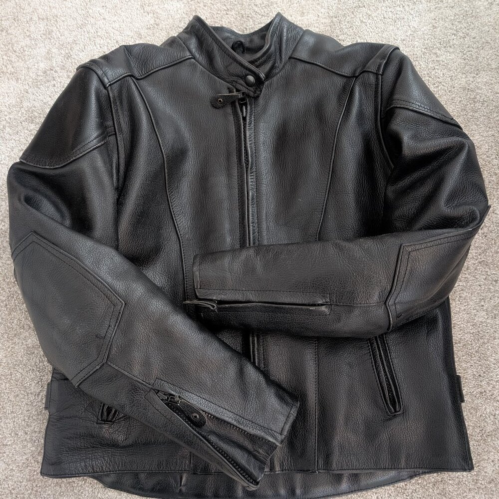 River Road Leather Motorcycle Jacket Removeable Liner Womens Large; w/Neck Warm